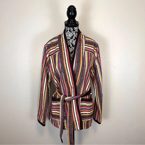 Anthro AKEMI + KIN Kimono S Arya Mansoura Colorful Stripe Boho Wrap Maximalist - Picture 3 of 11